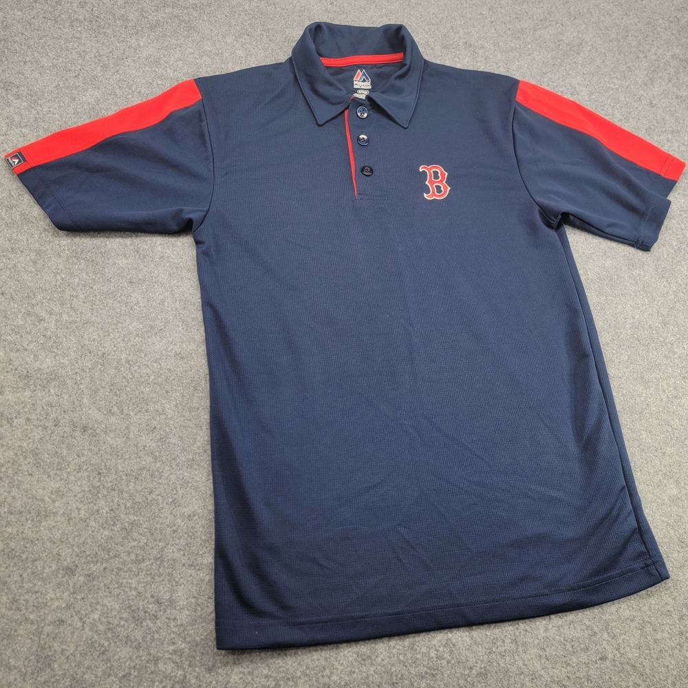 Navy Blue And Red Majestic Boston Red Sox Embroidered Logo Polo Shirt Size S
